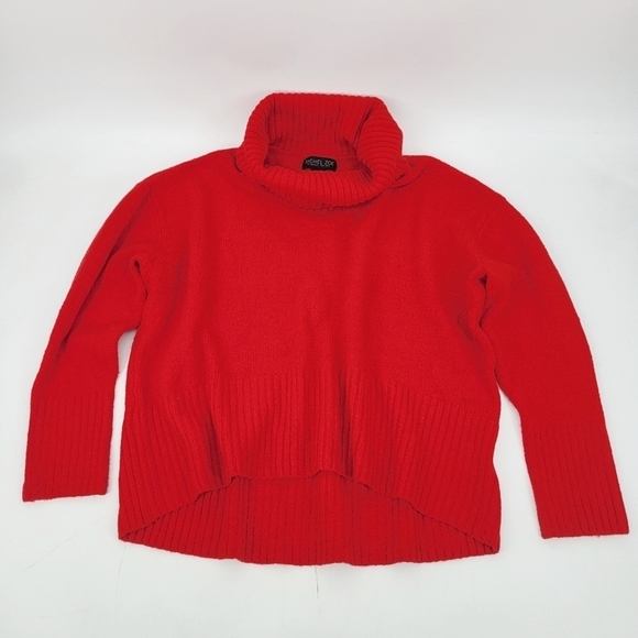 Rachel Zoe Merino Wool Blend Turtleneck Sweater Cozy Knit Red Boxy Fit XL - Picture 1 of 7